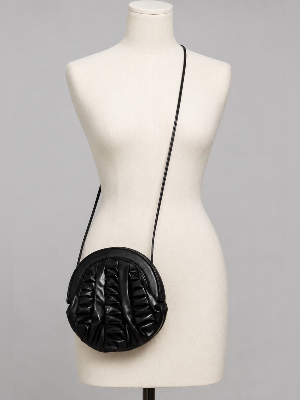 Maurices Womens Black Round Crossbody Purse Vintage Retro Ruched Bag Grunge Goth